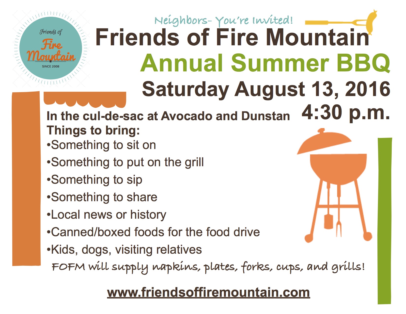 Fire Mountain Summer BBQ August 13 at 4:30